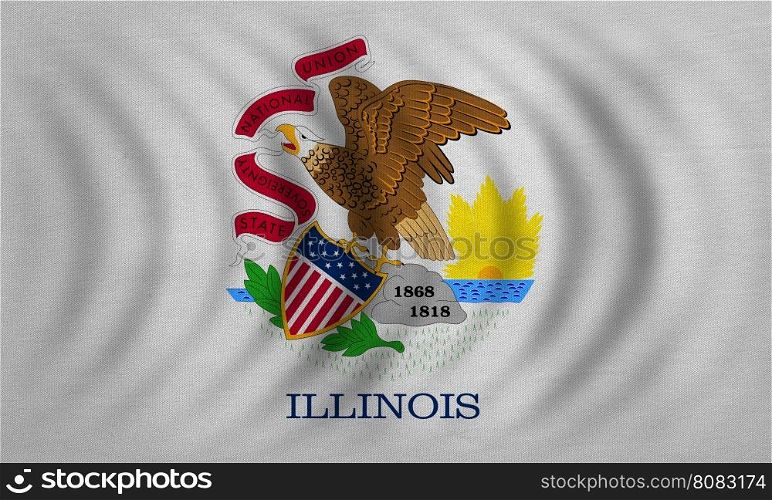 Flag of the US state of Illinois. American patriotic element. USA banner. United States of America symbol. Illinoisan official flag wavy detailed fabric texture, illustration. Accurate size, colors