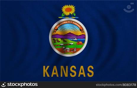 Flag of the US state of Kansas. American patriotic element. USA banner. United States of America symbol. Kansan official flag wavy with detailed fabric texture, illustration. Accurate size, colors