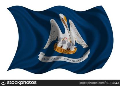 Flag of the US state of Louisiana. American patriotic element. USA banner. United States of America symbol. Louisianian official flag, real detailed fabric texture wavy isolated on white, illustration
