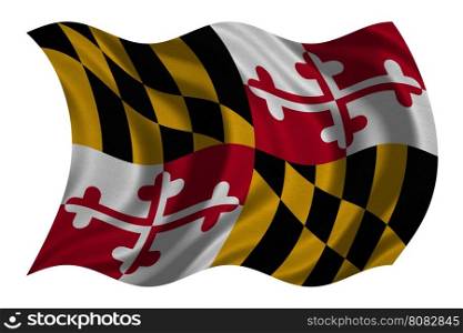 Flag of the US state of Maryland. American patriotic element. USA banner. United States of America symbol. Maryland official flag with real detailed fabric texture wavy isolated on white, illustration