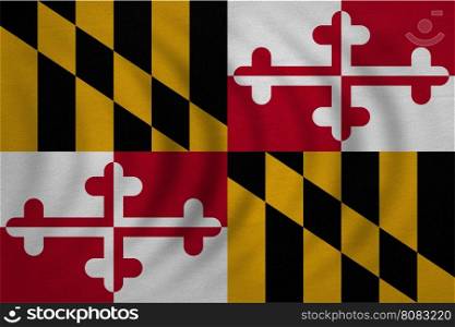 Flag of the US state of Maryland. American patriotic element. USA banner. United States of America symbol. Maryland official flag wavy real detailed fabric texture, illustration. Accurate size, colors