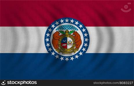 Flag of the US state of Missouri. American patriotic element. USA banner. United States of America symbol. Missourian official flag wavy detailed fabric texture, illustration. Accurate size, colors