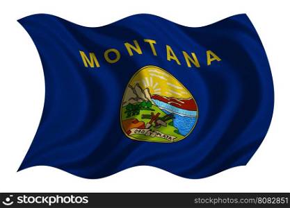 Flag of the US state of Montana. American patriotic element. USA banner. United States of America symbol. Montanan official flag with real detailed fabric texture wavy isolated on white, illustration