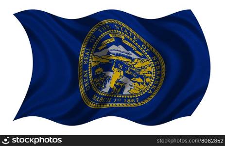 Flag of the US state of Nebraska. American patriotic element. USA banner. United States of America symbol. Nebraskan official flag with real detailed fabric texture wavy isolated on white illustration