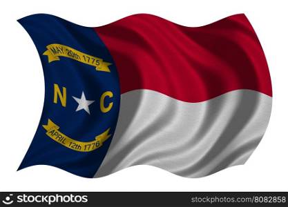 Flag of the US state of North Carolina. American patriotic element USA banner United States of America symbol North Carolinian official flag detailed fabric texture wavy isolated on white illustration