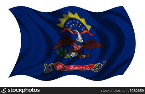 Flag of the US state of North Dakota. American patriotic element. USA banner. United States of America symbol. North Dakotan official flag, detailed fabric texture wavy isolated on white, illustration