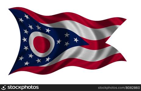 Flag of the US state of Ohio. American patriotic element. USA banner. United States of America symbol. Ohioan official flag on white, real detailed fabric texture wavy isolated on white, illustration