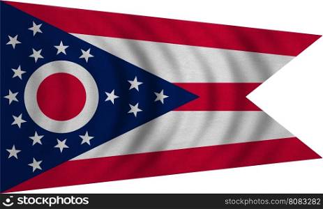 Flag of the US state of Ohio. American patriotic element. USA banner. United States of America symbol. Ohioan official flag wavy on white, detailed fabric texture, illustration. Accurate size, colors