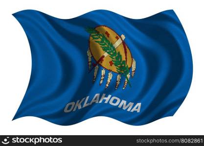 Flag of the US state of Oklahoma. American patriotic element. USA banner. United States of America symbol. Oklahoman official flag with real detailed fabric texture wavy isolated on white illustration
