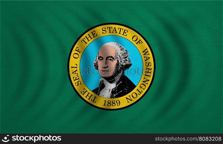Flag of the US state of Washington. American patriotic element. USA banner. United States of America symbol. Washingtonian official flag wavy detailed fabric texture illustration. Accurate size, color