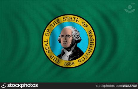 Flag of the US state of Washington. American patriotic element. USA banner. United States of America symbol. Washingtonian official flag wavy detailed fabric texture illustration. Accurate size, color