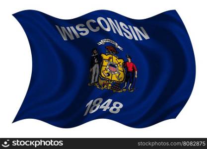 Flag of the US state of Wisconsin. American patriotic element. USA banner. United States of America symbol. Wisconsinite official flag, real detailed fabric texture wavy isolated on white illustration