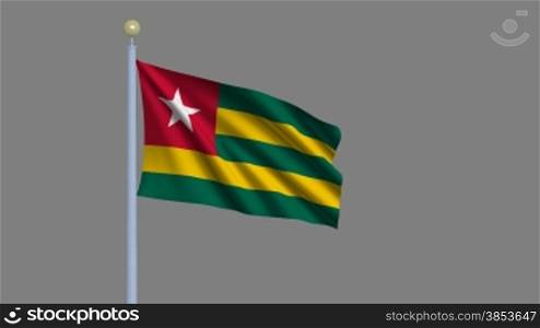 Flag of Togo waving in the wind - highly detailed flag including alpha matte for easy isolation - Flagge Togos im Wind inklusive Alpha Matte