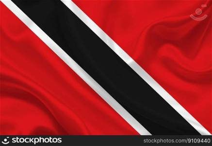 Flag of Trinidad and Tobago country on wavy silk fabric background panorama - illustration. Flag of Trinidad and Tobago country on wavy silk fabric background panorama