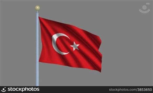 Flag of Turkey waving in the wind - highly detailed flag including alpha matte for easy isolation - Flagge Tuerkeis im Wind inklusive Alpha Matte