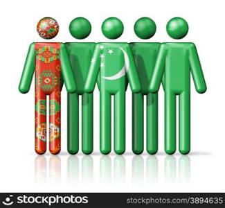 Flag of Turkmenistan on stick figure - national and social community symbol 3D icon. Flag of Turkmenistan on stick figure