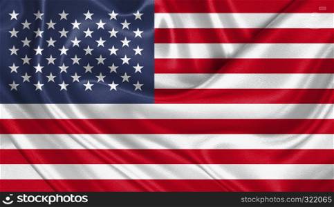 Flag of United States of America waving in the wind with highly detailed fabric texture