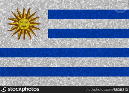 Flag of Uruguay on styrofoam texture. national flag painted on the surface of plastic foam. Flag of Uruguay on styrofoam texture