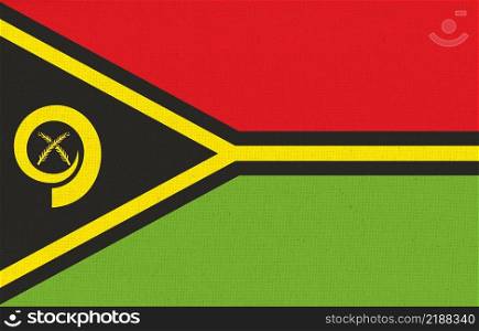 flag of Vanuatu. National Vanuatu flag on fabric surface. Vanuatu national flag on textured background. Fabric Texture. Illustration of national symbol. flag of Vanuatu. National Vanuatu flag on fabric surface