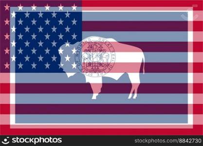 Flag of Wyoming, federal state with United States of America flag.. Flag of Wyoming, federal state with United States of America flag