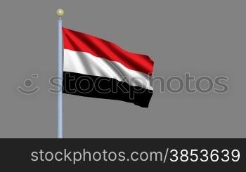 Flag of Yemen waving in the wind - highly detailed flag including alpha matte for easy isolation - Flagge Jemens im Wind inklusive Alpha Matte