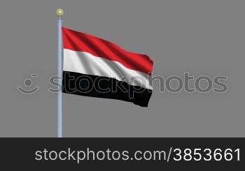 Flag of Yemen waving in the wind - highly detailed flag including alpha matte for easy isolation - Flagge Yemens im Wind inklusive Alpha Matte