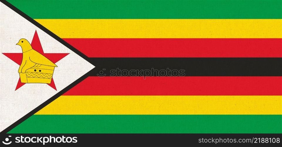 flag of Zimbabwe. National Zimbabwean flag on fabric surface. Zimbabwe national flag on textured background. Fabric Texture. Republic of Zimbabwe. flag of Zimbabwe. National Zimbabwean flag on fabric surface
