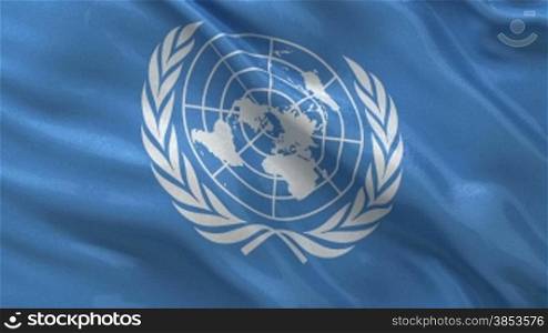 Flagge der Vereinten Nationen im Wind. Endlosschleife.