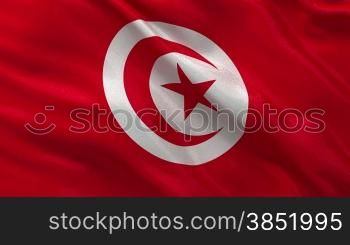 Flagge von Tunesien im Wind. Endlosschleife.