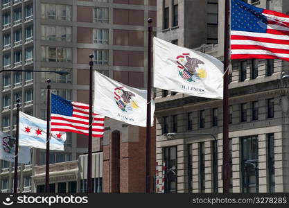 Flags along Michigan Avenue in Chicago