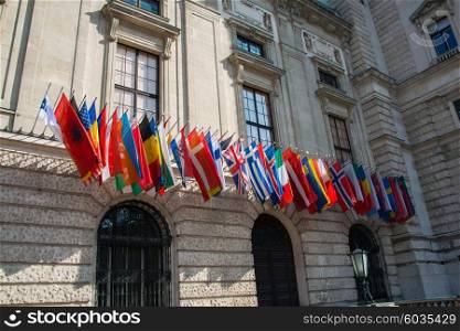 Flags at the HQ of OSCE in Vienna, Austria