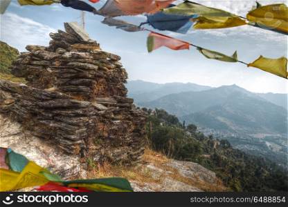 flags develop in the foothills of the Himalayas. Tibet. flags develop in the foothills of the Himalayas.