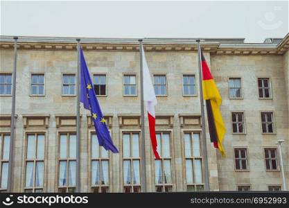 Flags in the main entrance of the Ministry of Finance of Germany.