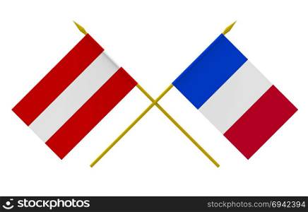 Flags of Austria and France, 3d render, isolated on white