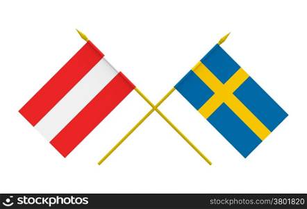 Flags of Austria and Sweden, 3d render, isolated on white