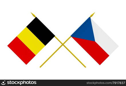 Flags of Belgium and Czech, 3d render, isolated