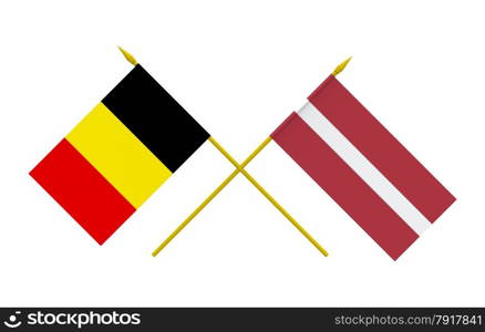 Flags of Belgium and Latvia, 3d render, isolated