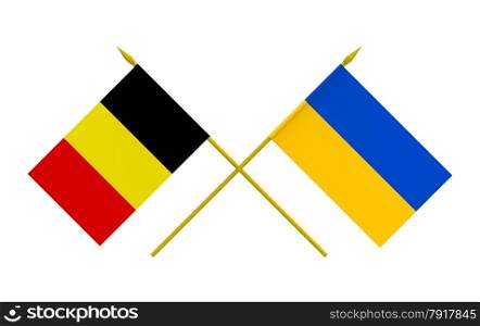 Flags of Belgium and Ukraine, 3d render, isolated
