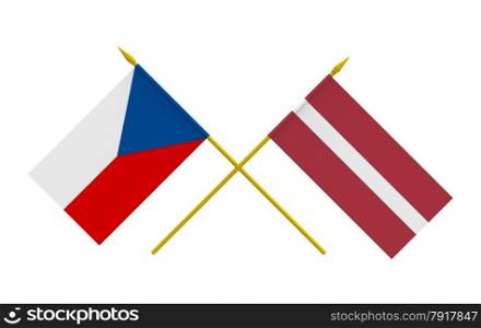 Flags of Czech and Latvia, 3d render, isolated
