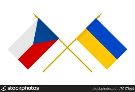 Flags of Czech and Ukraine, 3d render, isolated