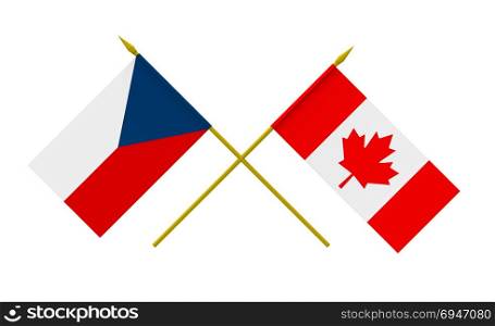 Flags of Czech Republic and Canada, 3d render, isolated on white