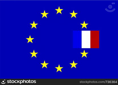 Flags of France and European Union, 3d render, isolated on white