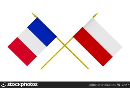 Flags of France and Poland, 3d render, isolated