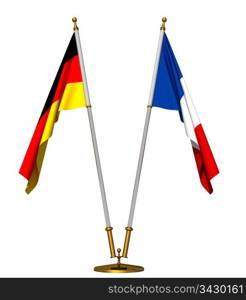 Flags of Germany and France on golden pedestal isolated on white