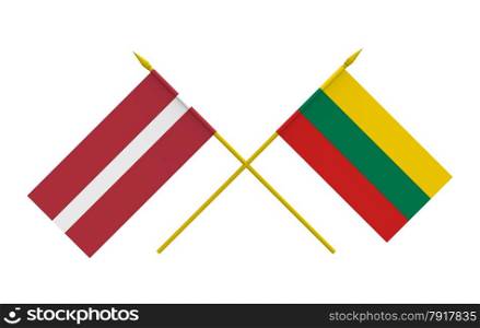 Flags of Latvia and Lithuania, 3d render, isolated