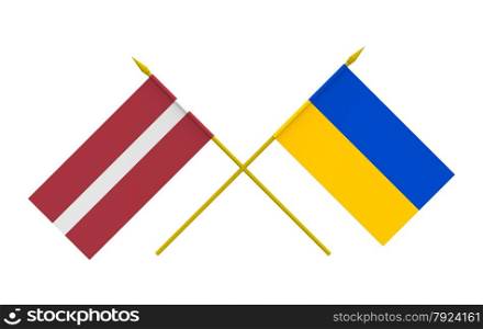 Flags of Latvia and Ukraine, 3d render, isolated