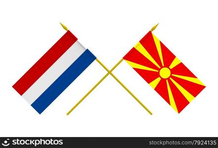Flags of Macedonia and Netherlands, 3d render, isolated