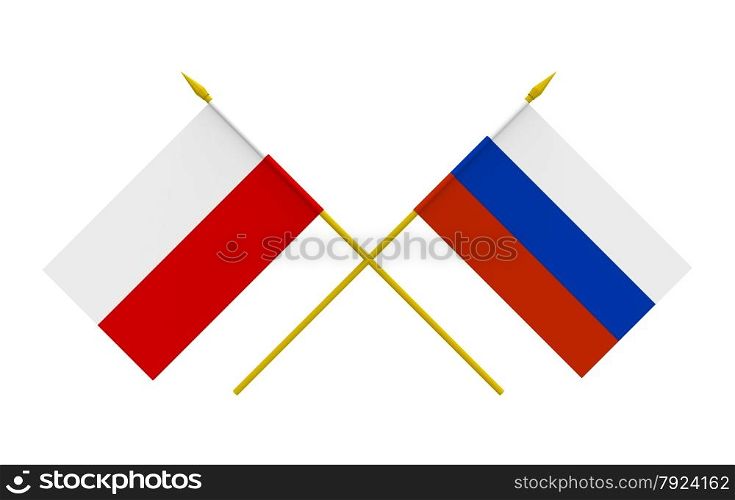 Flags of Poland and Russia, 3d render, isolated