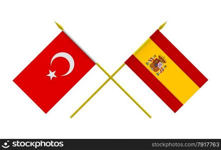 Flags of Spain and Turkey, 3d render, isolated
