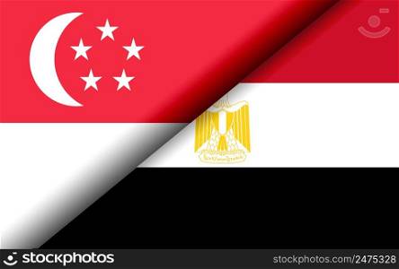 Flags of the Singapore and Egypt divided diagonally. 3D rendering